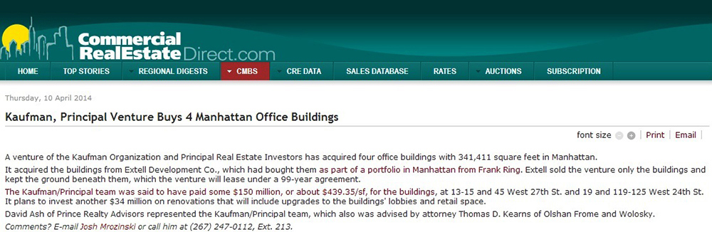 CRENews.com,-Kaufman,-Principal-Venture-Buys-4-Manhattan-Office-Buildings,-4.10.2014