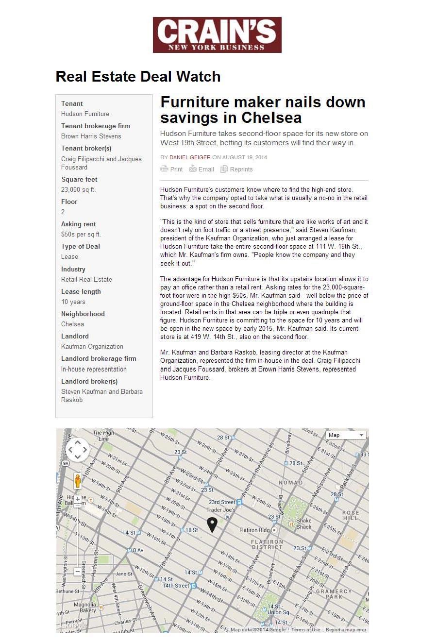 Crain's-New-York---Furniture-maker-nails-down-savings-in-Chelsea,-8.19.14